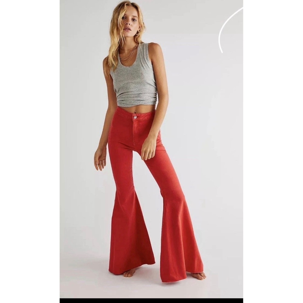 We The Free Float On Flare Jeans Red High Rise Bell Bottoms Size 28